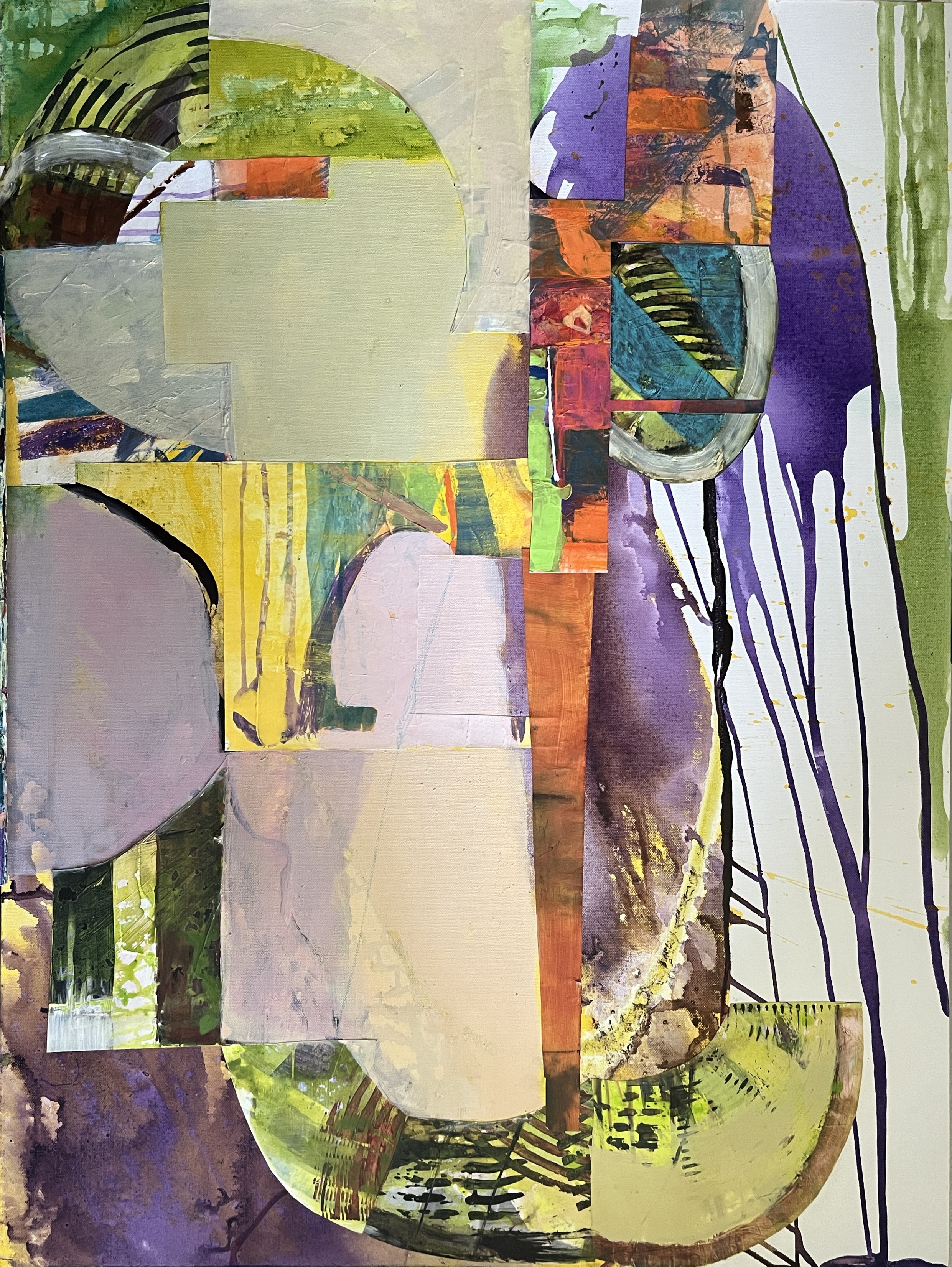 WORK IN PROGRESS - Acrylic pour and collage on canvas | 30 x 40 x 2 inches | NFS