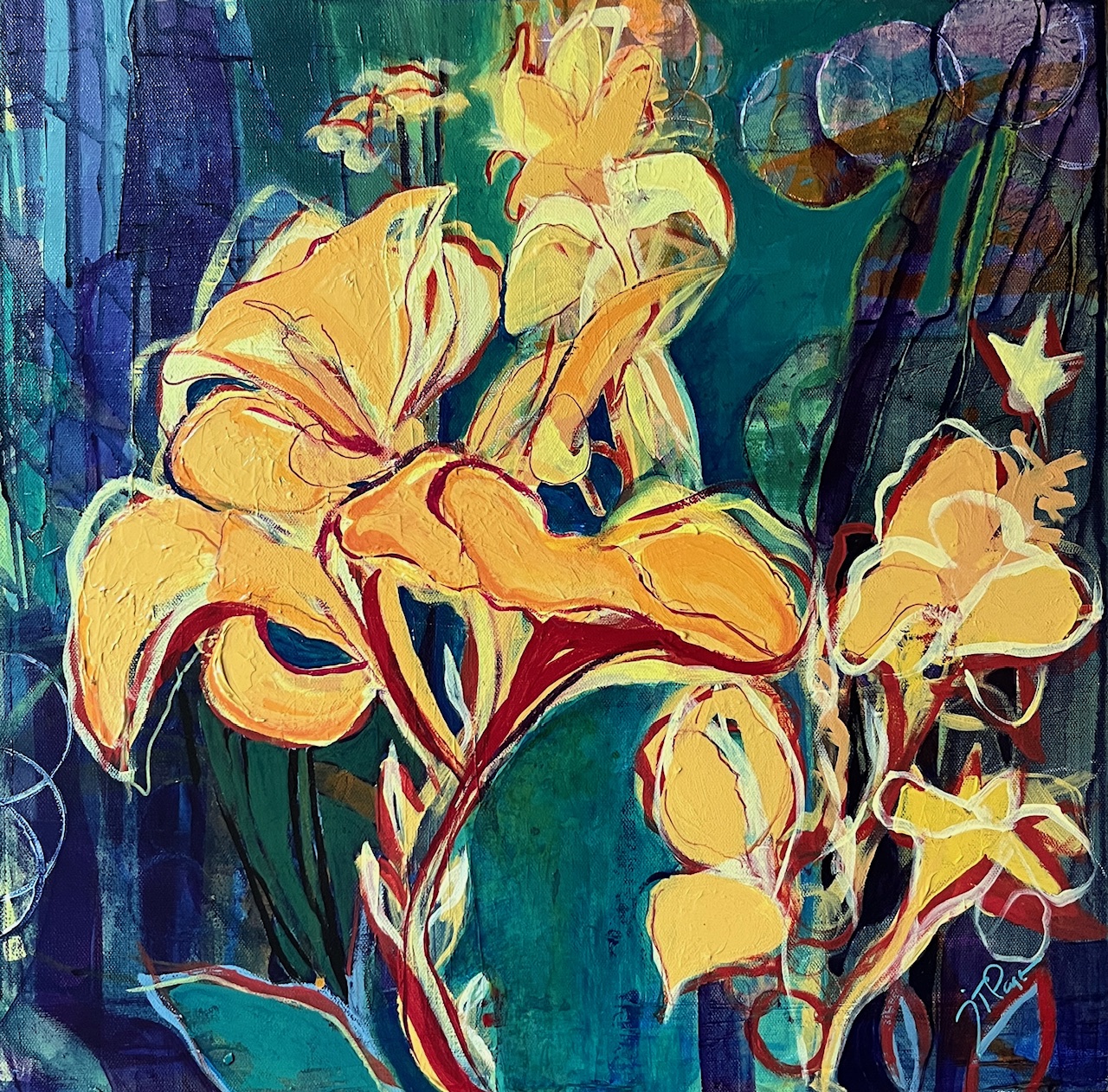 CANNA LILIES - Acrylic on Canvas | 20 x 20 x 1.5 inches | $400